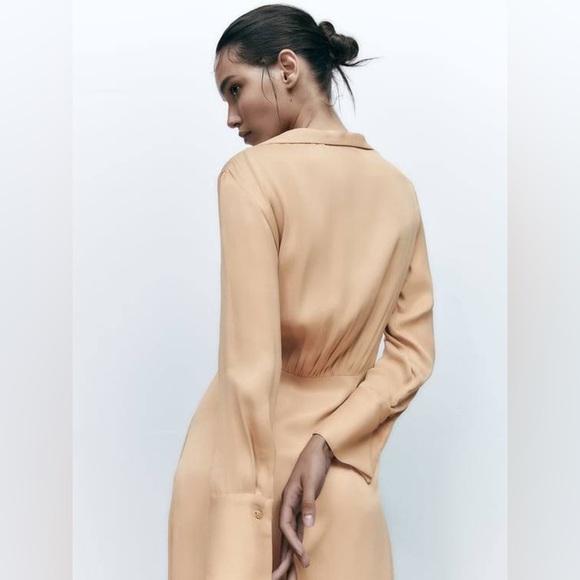 NWT Zara Satin Effect Midi Dress Size Small in Soft Gold - Picture 6 of 9